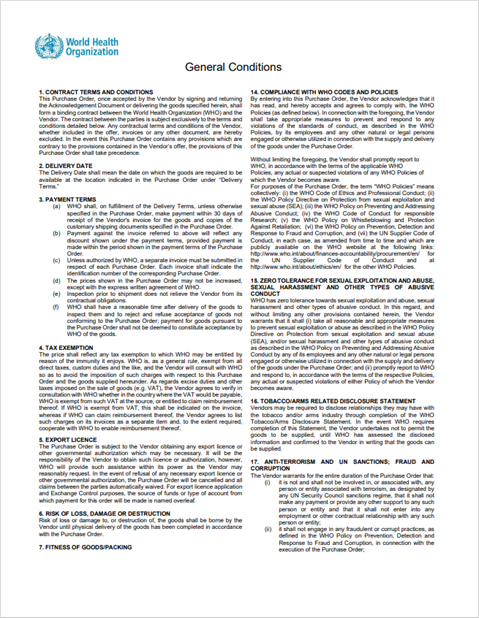 Purchase Order: general conditions